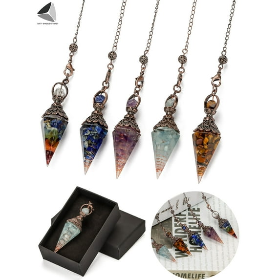 PULLIMORE Natural Crystal Quartz Pendulum Pendant Necklace for Healing Reiki Mediation