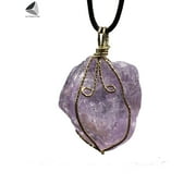 PULLIMORE Natural Raw Amethyst Stone Pendant Necklace Healing Chakra Crystal Irregular Quartz Gemstone Necklace Jewelry (Purple)