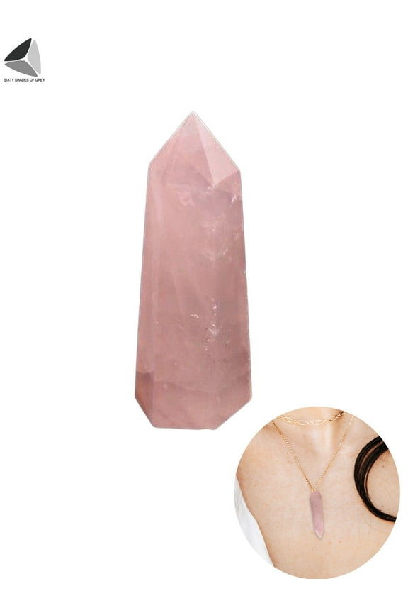 Natural Raw Healing Crystal Rose Quartz Amethyst Pendant 6 Faceted Wand Pointed for Reiki Chakra Meditation Therapy (Pink)