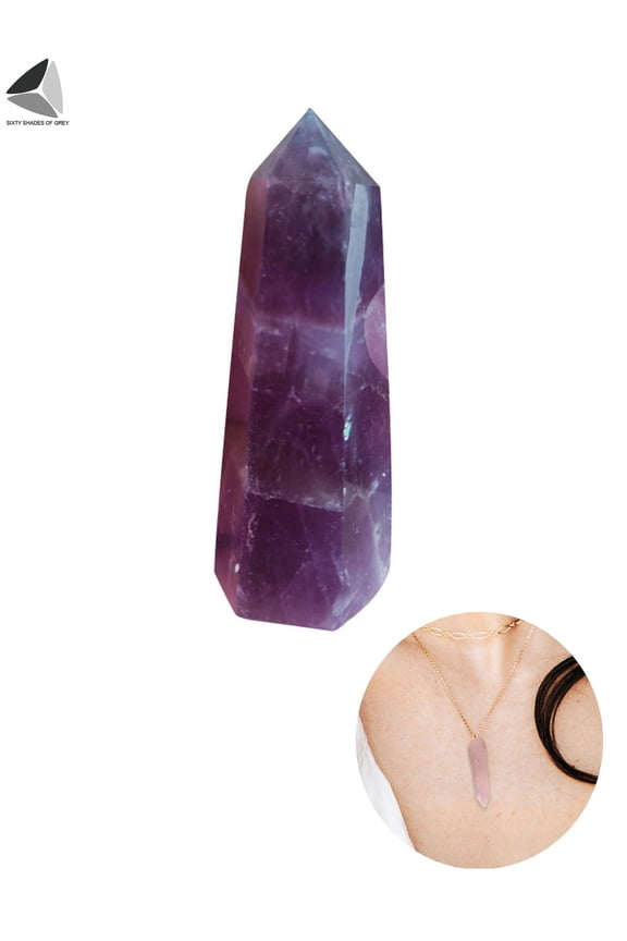 Natural Raw Healing Crystal Rose Quartz Amethyst Pendant 6 Faceted Wand Pointed for Reiki Chakra Meditation Therapy (Purple)