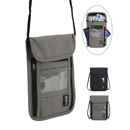 PULLIMORE Neck Wallet Passport Holder w/ RFID Blocking Security Travel Pouch Slim Traveling Wallet(Gray#1)