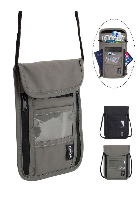 Neck Wallet Passport Holder w/ RFID Blocking Security Travel Pouch Slim Traveling Wallet(Gray#1)