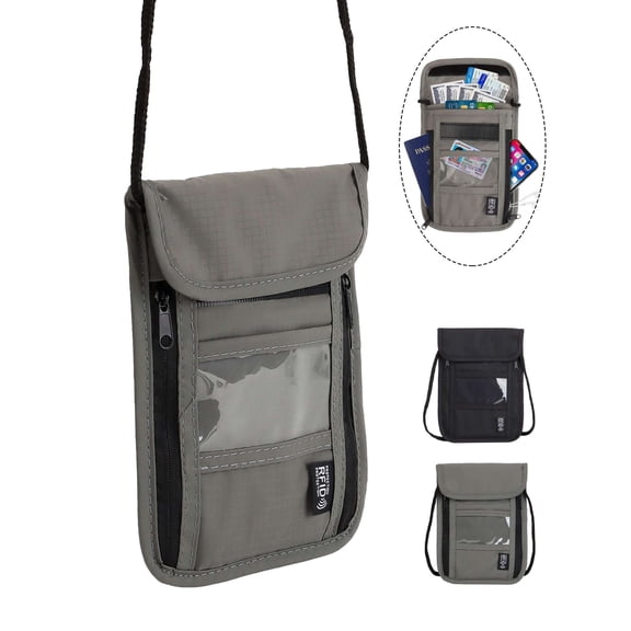 PULLIMORE Neck Wallet Passport Holder w/ RFID Blocking Security Travel Pouch Slim Traveling Wallet(Gray#1)