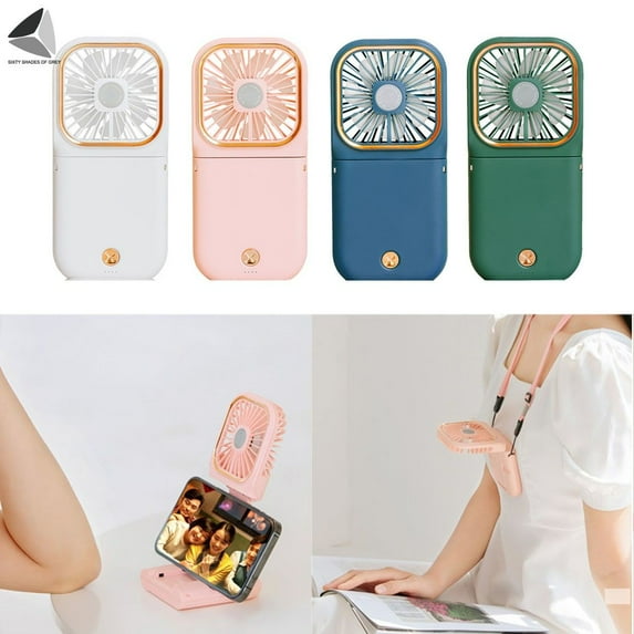 PULLIMORE Necklace Mini Fan Hands-Free Portable Fan USB 3 Speeds, Folding Electric Cooling Fan Handheld Fan (White)