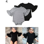 SIXTY SHADES OF GREY PULLIMORE Newborn Infant Baby Girls Clothes Long Flared Sleeve Romper Jumpsuit Bodysuit for 0-25 Months Baby (Gray)