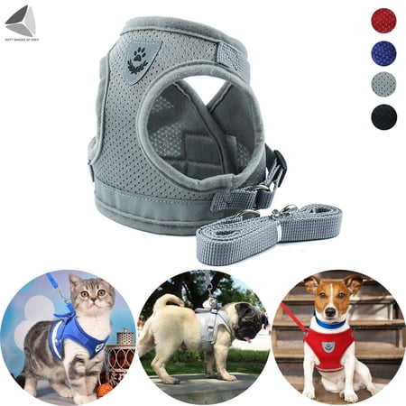 PULLIMORE No Choke Dog Harness Leash Set Adjustable Reflective Puppy Vest Harness for Small Dogs Cats (L, Gray)