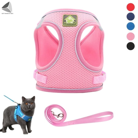 PULLIMORE No Choke Dog Harness Leash Set Adjustable Reflective Puppy Vest Harness for Small Dogs Cats (L, Pink)