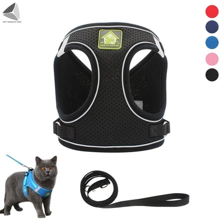 PULLIMORE No Choke Dog Harness Leash Set Adjustable Reflective Puppy Vest Harness for Small Dogs Cats (S, Black)