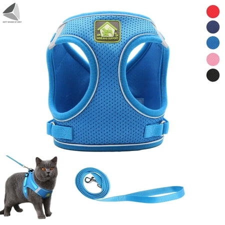 PULLIMORE No Choke Dog Harness Leash Set Adjustable Reflective Puppy Vest Harness for Small Dogs Cats (S, Blue)