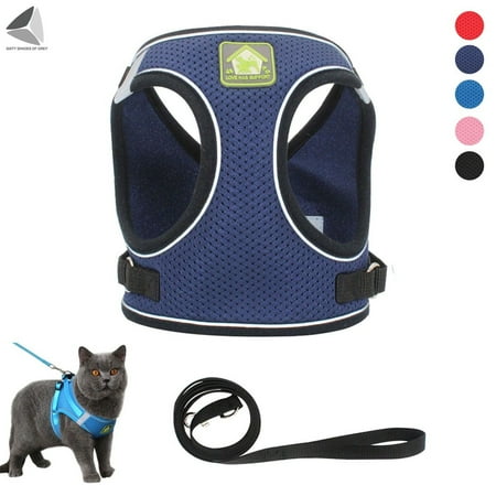 PULLIMORE No Choke Dog Harness Leash Set Adjustable Reflective Puppy Vest Harness for Small Dogs Cats (XS, Navy Blue)
