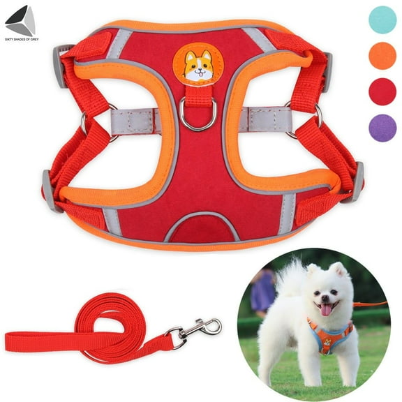 PULLIMORE No Pull Dog Harness Leash Set Reflective Adjustable Easy Control Pet Chest Vest for Small Medium Dogs (M, Red)