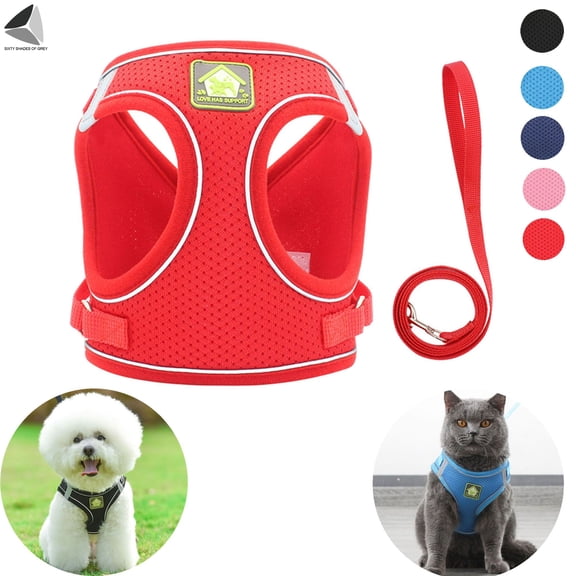 PULLIMORE No Pull Dog Harness No Choke Reflective Pet Vest Adjustable Breathable Mesh Harnesses with Leash for Small Dogs Cats Walking (M, Red)