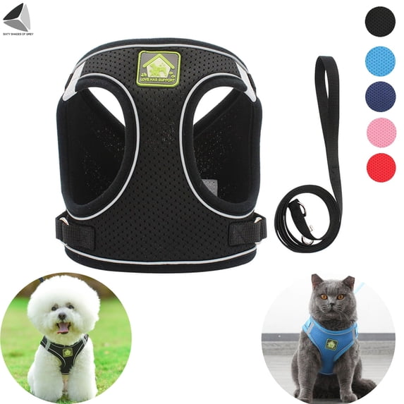 PULLIMORE No Pull Dog Harness No Choke Reflective Pet Vest Adjustable Breathable Mesh Harnesses with Leash for Small Dogs Cats Walking (XS, Black)