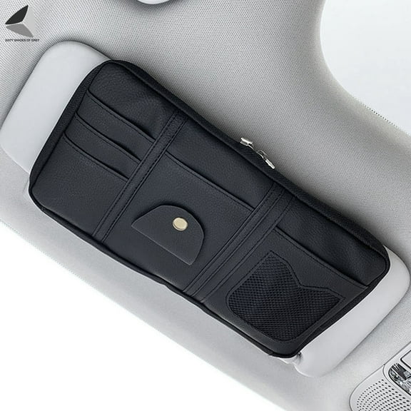 PULLIMORE PU Leather Car Sun Visor Organizer Pouch Bag Auto Interior Accessories for Pen Receipt Sunglasses Card Storage (Black)