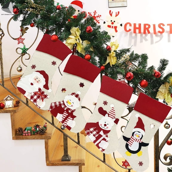 PULLIMORE Personalized Christmas Stockings Santa Snowman Reindeer Penguin Xmas Stocking Decorations (Reindeer)