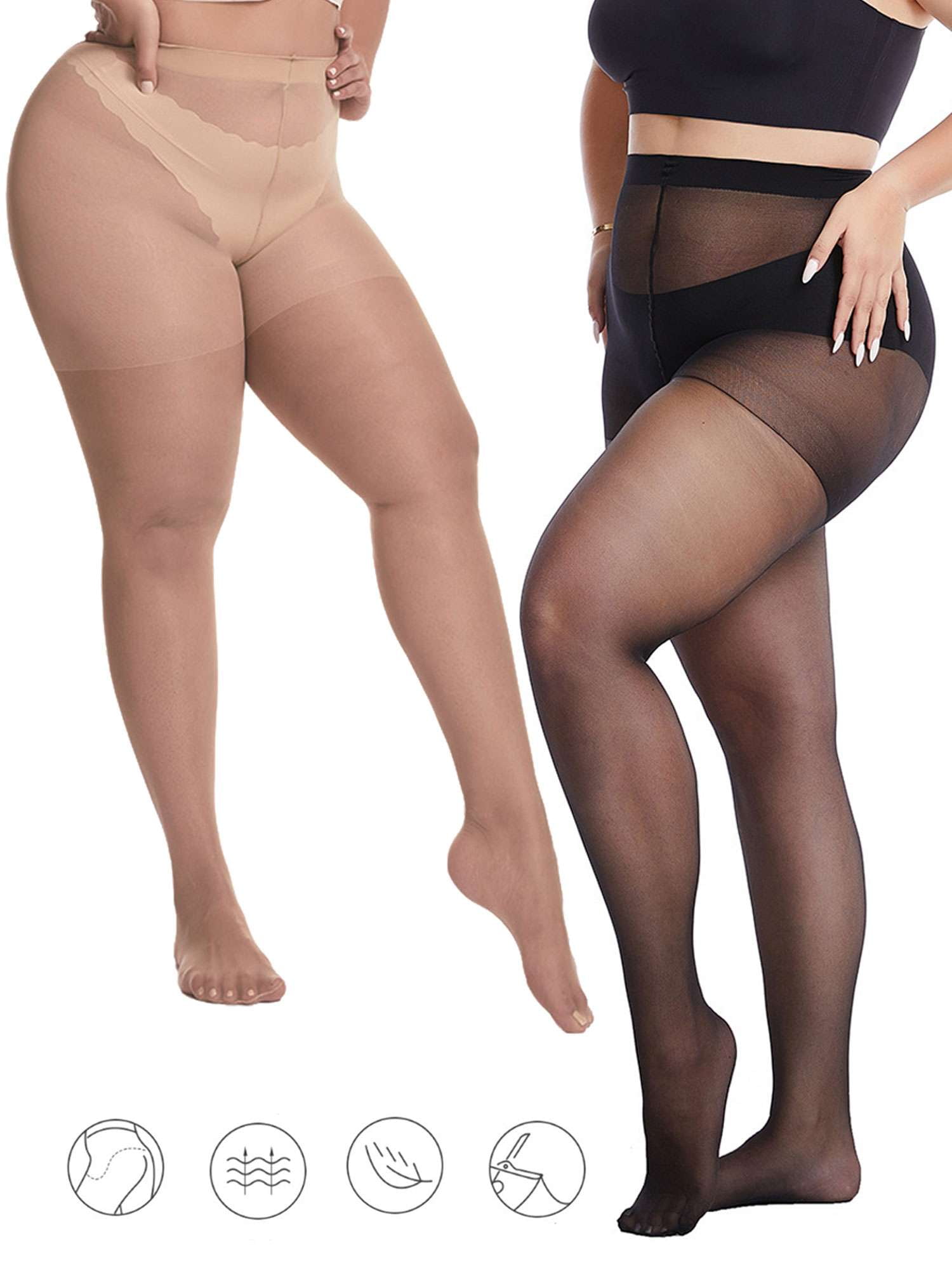 PULLIMORE Plus Size Ultra Sheer Pantyhose 2Pack 20D Tights Control Top pullimore-plus-size-ultra-sheer-pantyhose-2pack-20d-tights-control-top