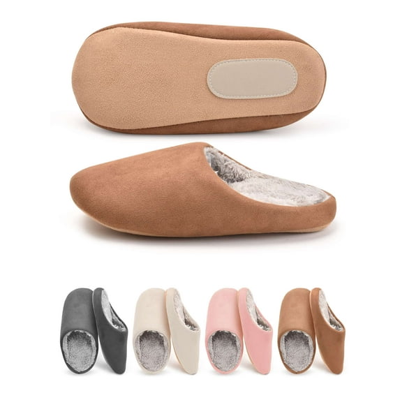 PULLIMORE Plush-Lined House Slippers - Non-Slip Indoor Shoes with Fleece Lining (Coffee,L)
