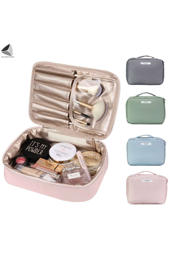 Portable Travel Makeup Storage Bag 2 in 1 Waterproof Cosmetic Organizer Toiletries Make Up Brushes Train Case with Detachable Pouch for Women Girls (Blue)