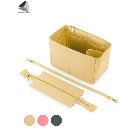PULLIMORE Purse Organizer Insert, Felt Bag Organizer with Zipper, Handbag & Tote Shaper, For Speedy Neverfull(Beige,S)