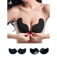 thumbnail image 1 of PULLIMORE Push Up Adhesive Bra Chest Gathered V Neck Silicone Bras Strapless Backless Invisible Bras (Cup D, Black), 1 of 10