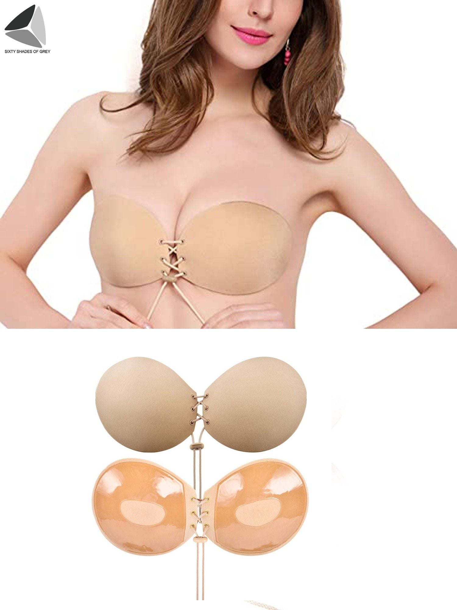 PULLIMORE Push Up Adhesive Bra Reusable Backless Sticky Bras for