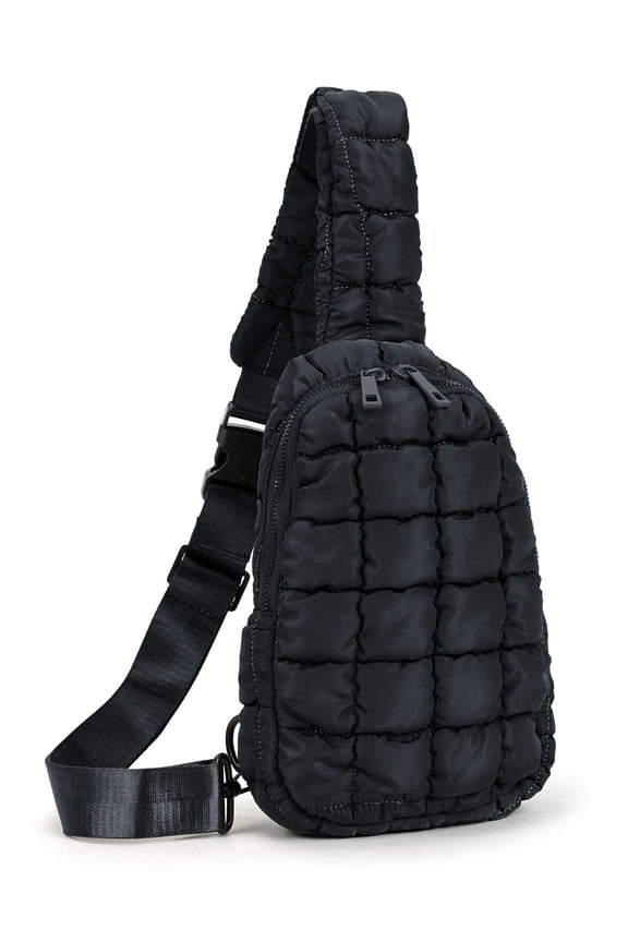 Quilted Puffy Sling Bag - Adjustable Crossbody Purse with 2-Way Zipper (5 Colors)