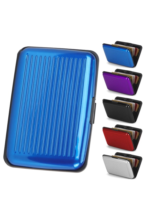 RFID Blocking Metal Credit Card Holder 6 Pack - Slim Aluminum Alloy Wallet with 5 Card Slots