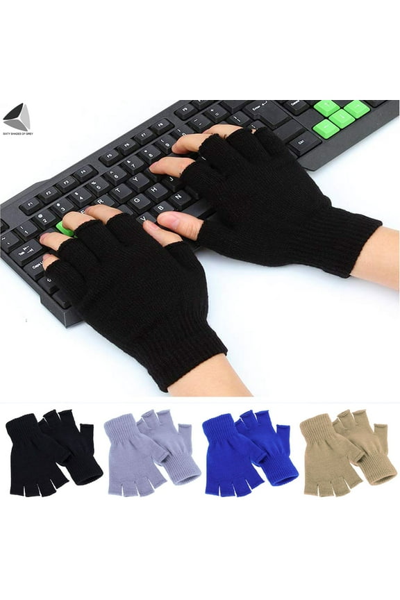 Set of 4 Unisex Half Fingerless Gloves Winter Warm Half Finger Knit Gloves Flexibly Stretchy Knitted Mittens