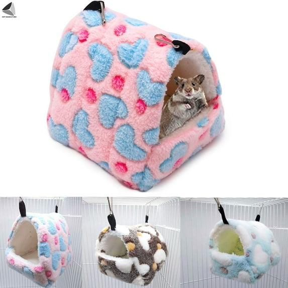 PULLIMORE Small Animals Hammock Cage Pets Winter Warm Bed Sleeping Playing Hanging House for Hamster Guinea Pig Hedgehog Rat Bird Mice (S, Khaki Heart)