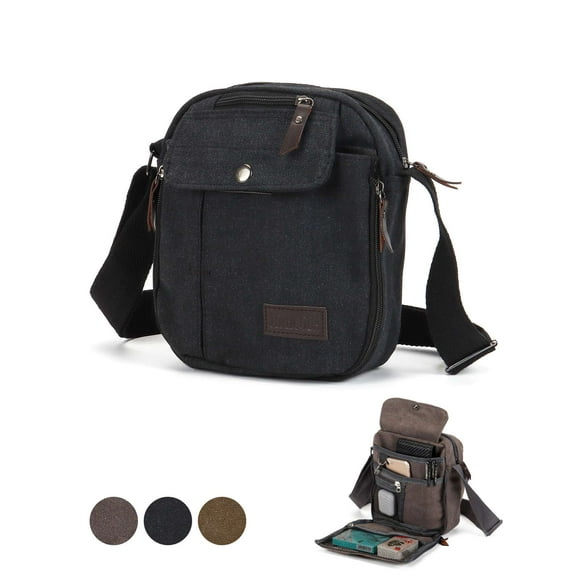 PULLIMORE Small Crossbody Bag Canvas Side Shoulder Bags Cell Phone Purse Wallet for Men Women (Black)