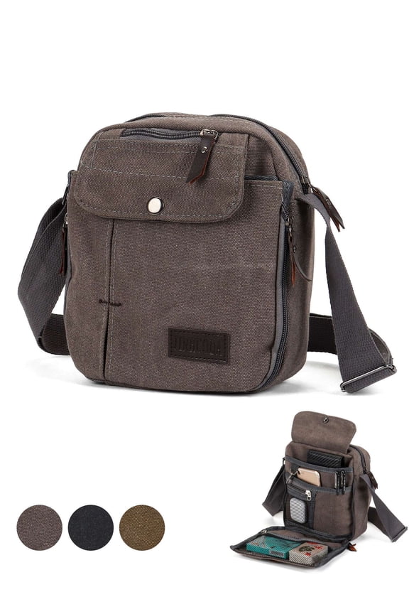 Small Crossbody Bag Canvas Side Shoulder Bags Cell Phone Purse Wallet for Men Women (Gray)