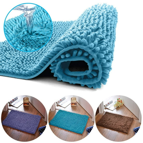 PULLIMORE Soft Microfiber Shaggy Non-Slip Bathroom Shower Rugs Carpet Machine-Washable Water Absorbent Bath Mat "Blue"