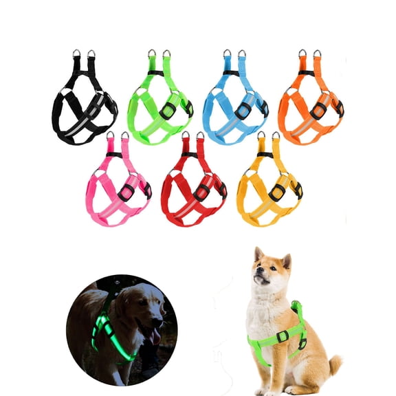 PULLIMORE Solid Color Step in LED Dog Harness，USB Rechargeable Pet Harness Dog Training Walking Harness for Small Medium Large Dogs (Green,S)