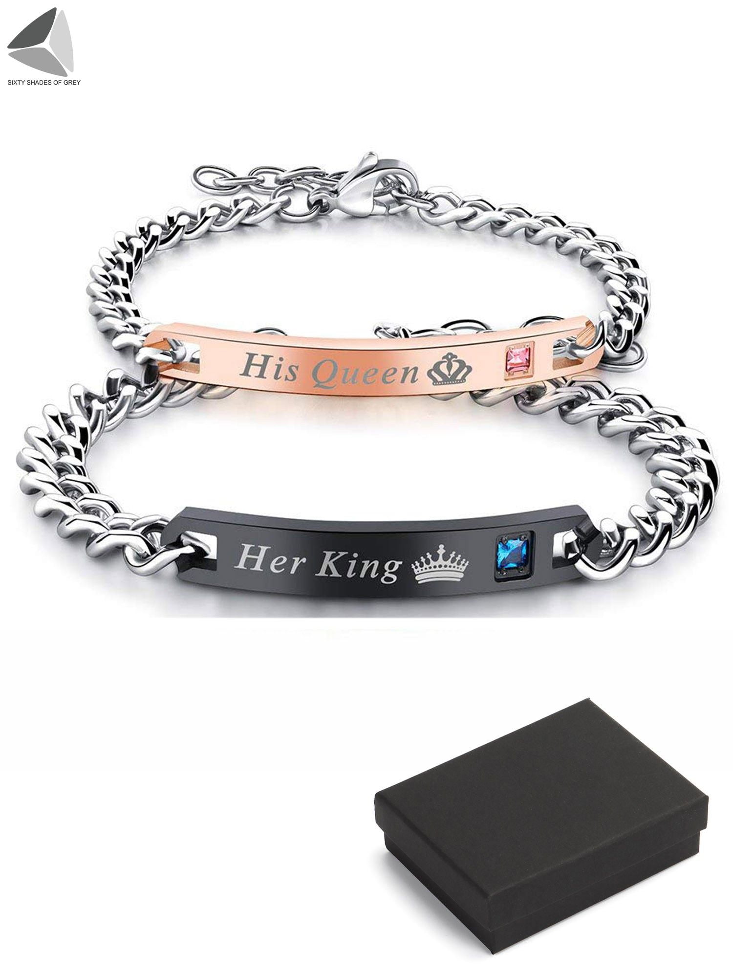 His Or Hers Matching Set His Princess Her Prince Titanium Stainless Steel Couple Bracelet In A Gift Box