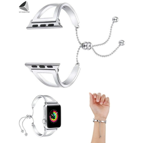 PULLIMORE Stainless Steel iWatch Band Bracelets for Women 42mm 44mm Apple Watch Replacement Band Compatible for iWatch Series 8/7/6/5/4/3/2/1 SE (Silver)