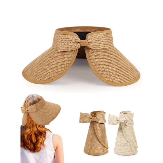 PULLIMORE Sun Visor Hats for Women,Foldable Wide Brim UV Protection Summer Beach Hat (Khaki)