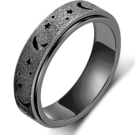PULLIMORE Titanium Steel Spinner Ring, Moon Star Anxiety Fidget Band Men Women