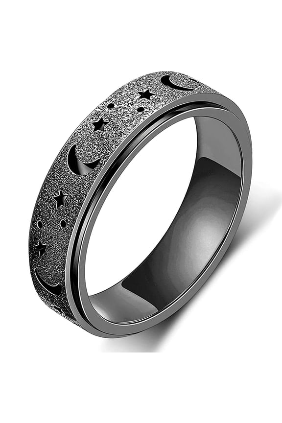Titanium Steel Spinner Ring, Moon Star Anxiety Fidget Band Men Women