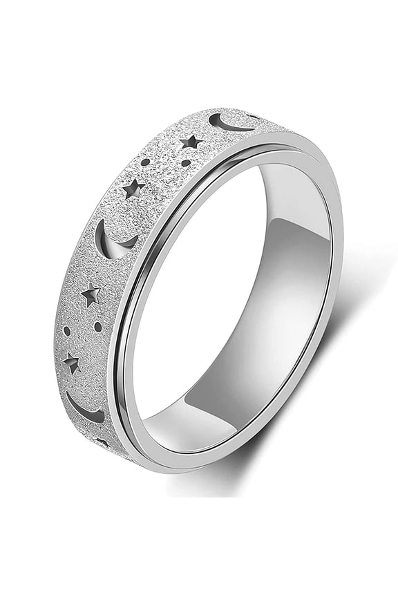 Titanium Steel Spinner Ring, Moon Star Anxiety Fidget Band Men Women
