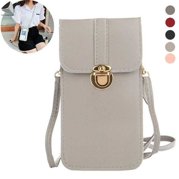 PULLIMORE Touch Screen Cell Phone Purse Pouch for Women Small Leather Crossbody Bags with Shoulder Strap (Gray)