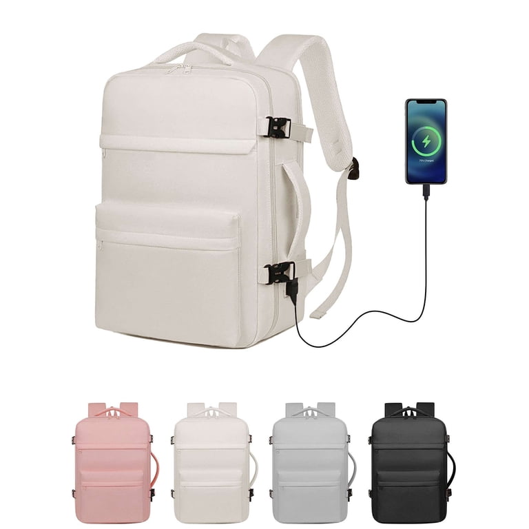 backpack 15 in women white laptop PULLIMORE Travel Backpack for Women Men, Carry On Backpack with USB  Charging Port, TSA 15.6inch Laptop Backpack Flight Approved for Weekender  Business Hiking (White)
