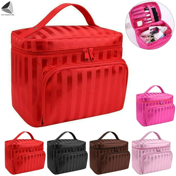PULLIMORE Travel Makeup Bags Waterproof Cosmetic Organizer Case with Mirror Portable Toiletry Storage Bag for Makeup Brushes Make Up Toiletry Jewelry (Red)