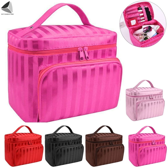 PULLIMORE Travel Makeup Bags Waterproof Cosmetic Organizer Case with Mirror Portable Toiletry Storage Bag for Makeup Brushes Make Up Toiletry Jewelry (Rose Red)