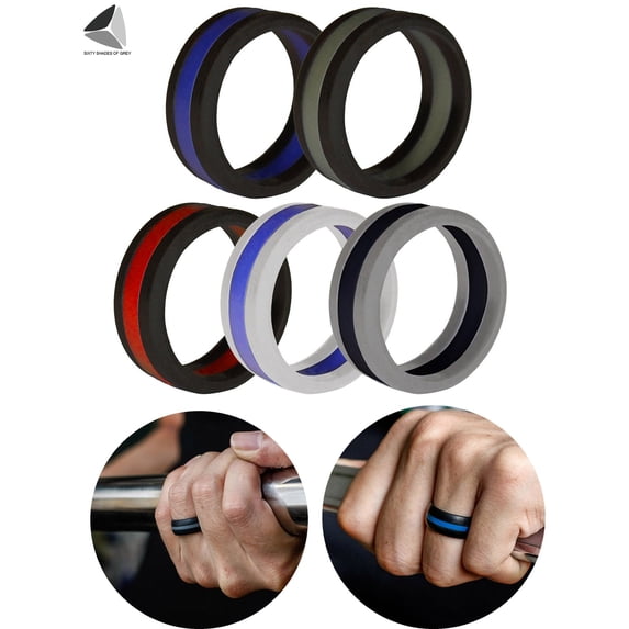 PULLIMORE Two-Tone Silicone Wedding Rings for Men, 8mm Rubber Bands ...