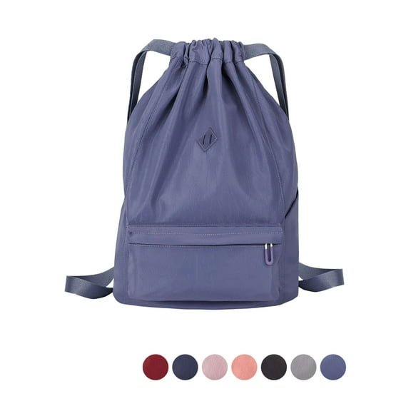 PULLIMORE Unisex Drawstring Backpack String Bag Sack Water Resistant Nylon for Gym Shopping Sport Yoga (Blue)