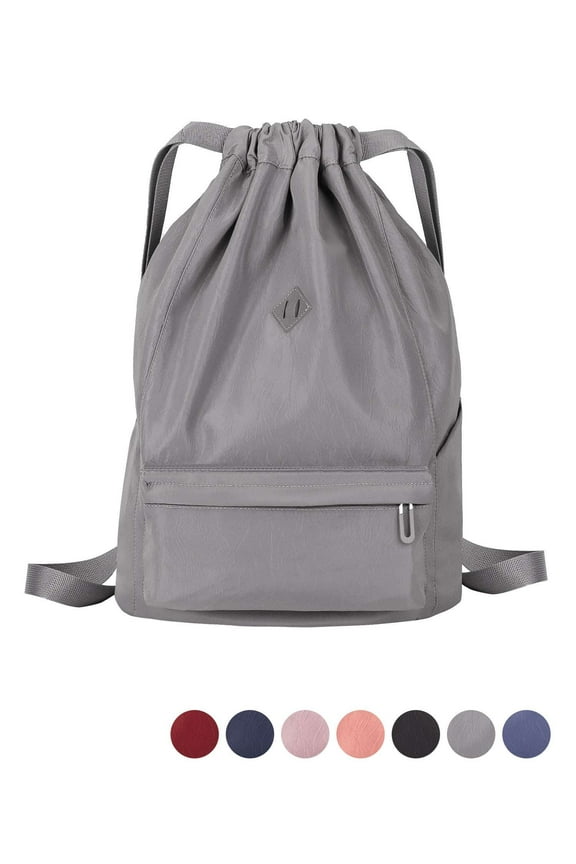 Unisex Drawstring Backpack String Bag Sack Water Resistant Nylon for Gym Shopping Sport Yoga (Grey)