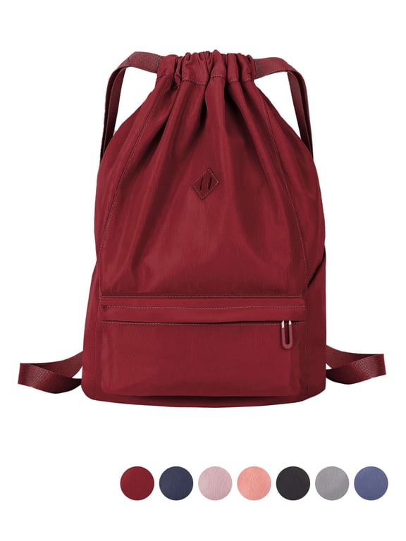 Unisex Drawstring Backpack String Bag Sack Water Resistant Nylon for Gym Shopping Sport Yoga (Red)
