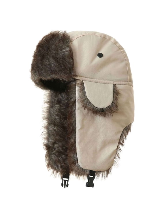 Unisex Thermal Trapper Hat, Windproof Faux Fur Lined Ushanka Winter Hat with Ear Flaps