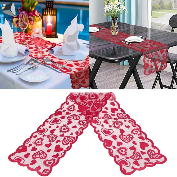 PULLIMORE Valentine's Day Table Runner Red Heart Hollow Table Cloth Festive Decor for Wedding Party Christmas Anniversary