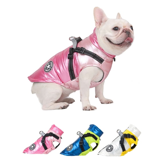 PULLIMORE Warm Dog Coat, Dog Cold Weather Snow Jacket Vest Waterproof Windproof Winter Pet Clothes for Small Medium Large Dogs (Pink,L)